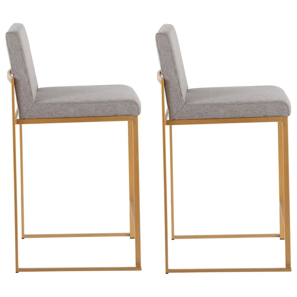 Lumisource Fuji Counter Stool with Grey Cushion in Gold Finish &#40;Set of 2&#41;, , large