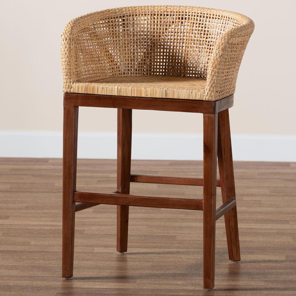 Baxton Studio Papua Counter Stool in Natural Brown and Walnut Brown, , large