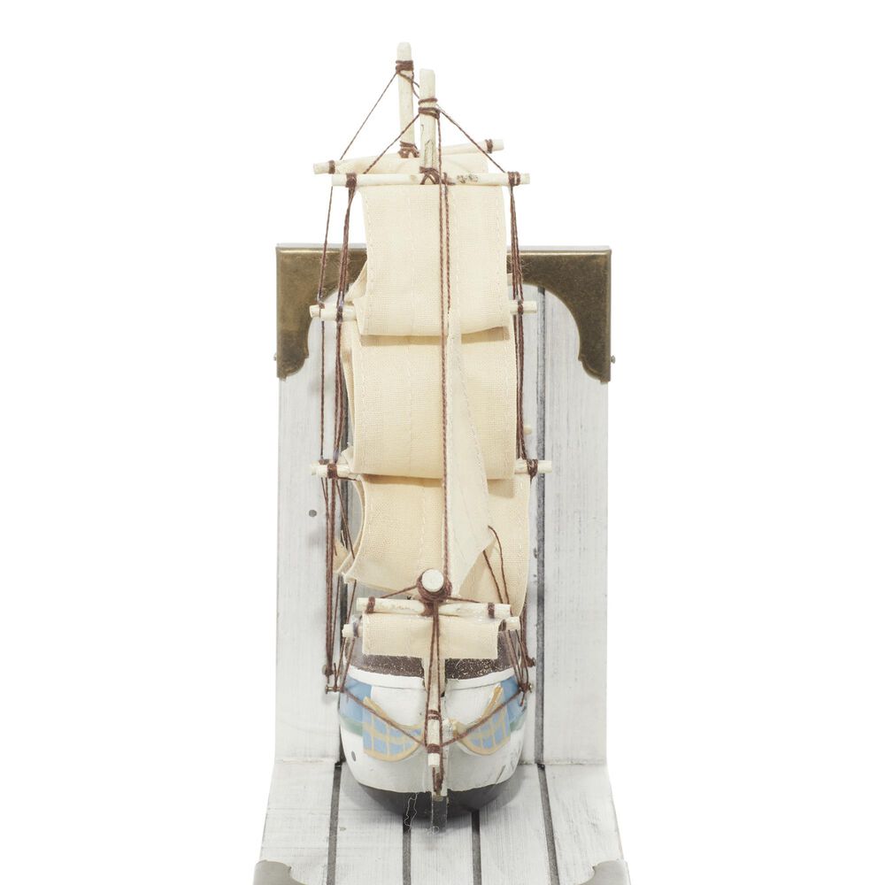 Maple and Jade Coastal Sail Boat Bookends in White Washed, Gold and Blue &#40;Set of 2&#41;, , large