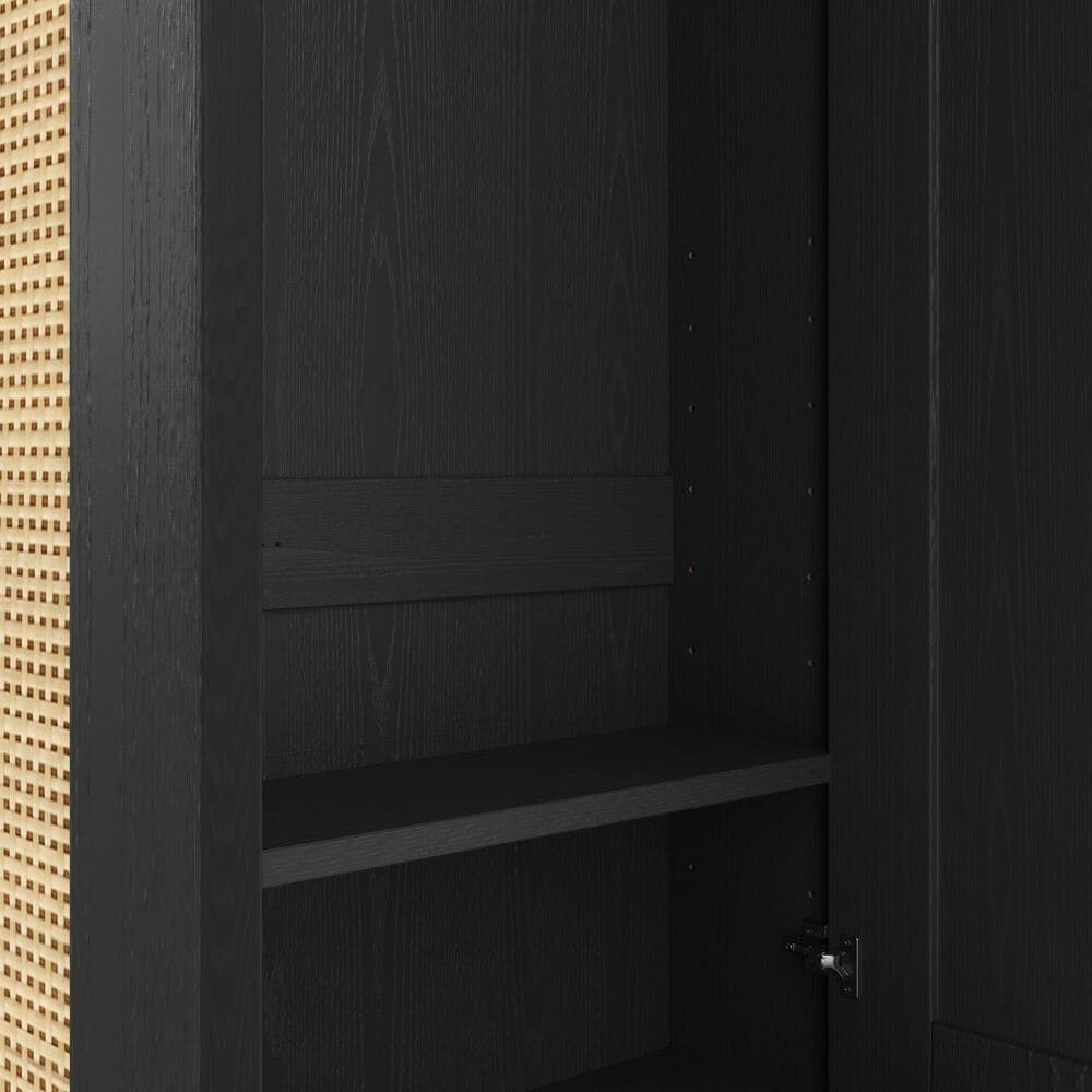 HOMLUX 6-Hook Hall Tree with 2-Rattan Doors in Black, , large