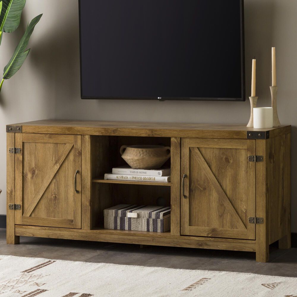 Walker Edison 58&quot; Barn Door TV Stand with Side Doors in Barnwood, , large