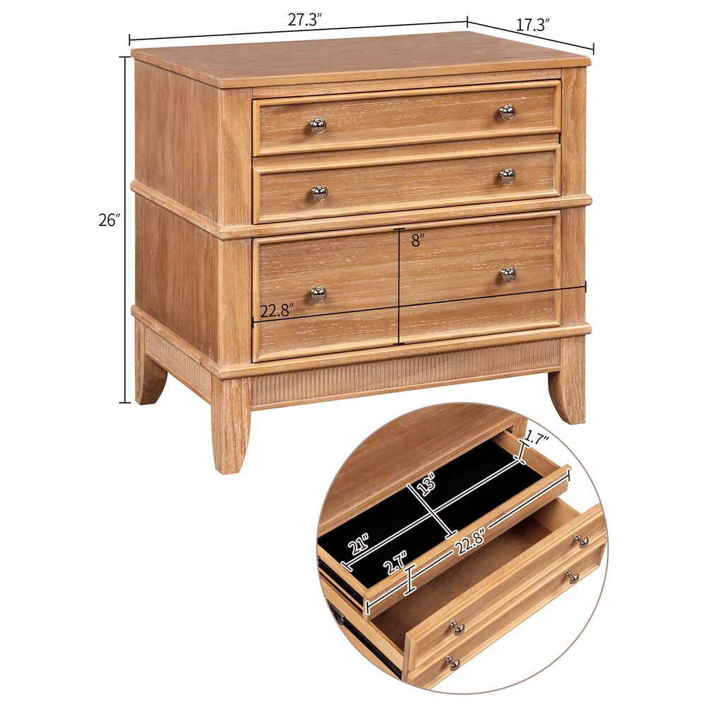 Hearth and Haven 3-Drawer Nightstand with Felt-Lined Hidden Space in Natural (Set of 2), , large