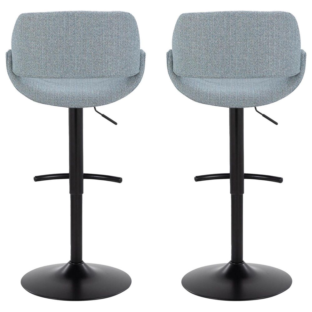 LumiSource Fabrico Swivel Adjustable Bar Stool with Blue Noise Fabric Upholstery and Rounded T Footrest in Black (Set of 2), , large