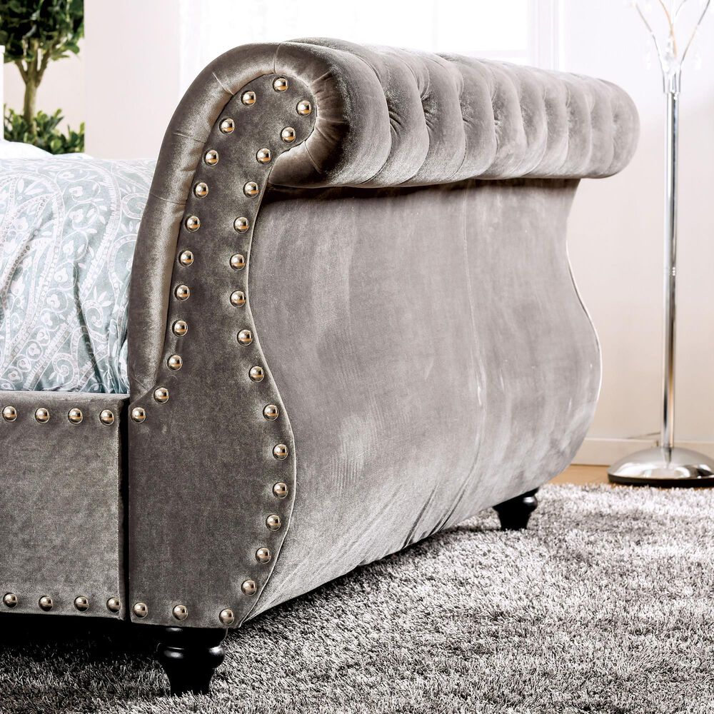Furniture of America Earnest Queen Upholstered Bed in Gray, , large