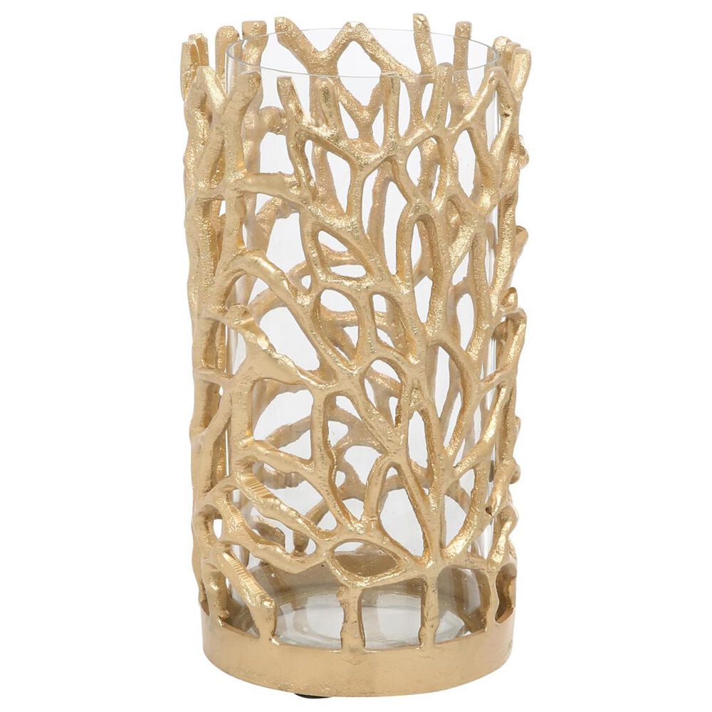 Maple and Jade 10" Decorative Coral Indoor/Outdoor Candle Lantern in Satin Gold, , large
