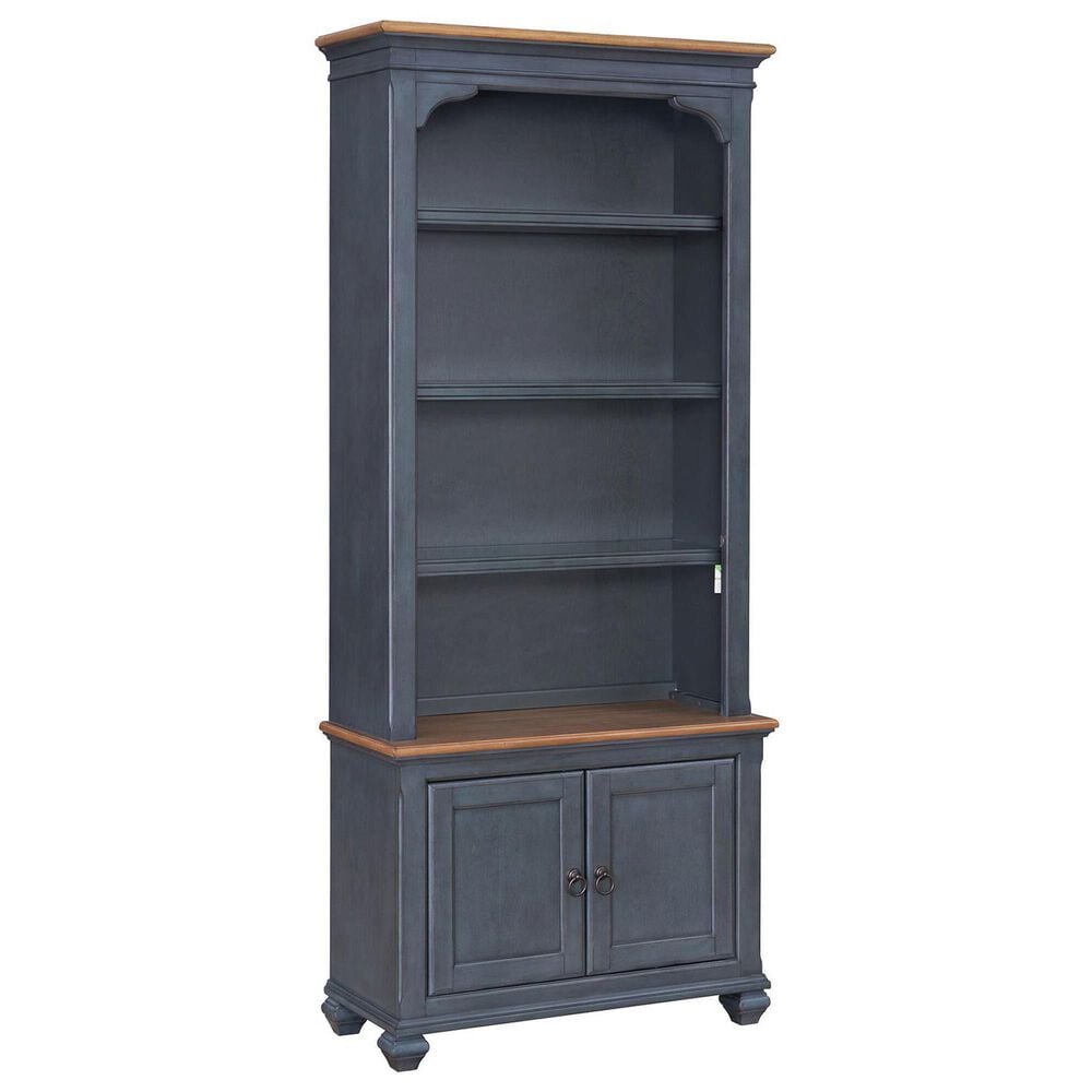 Legends Home Americana 2-Piece Executive Desk with Bookcase Pier Set in Corduroy Blue and Whiskey, , large