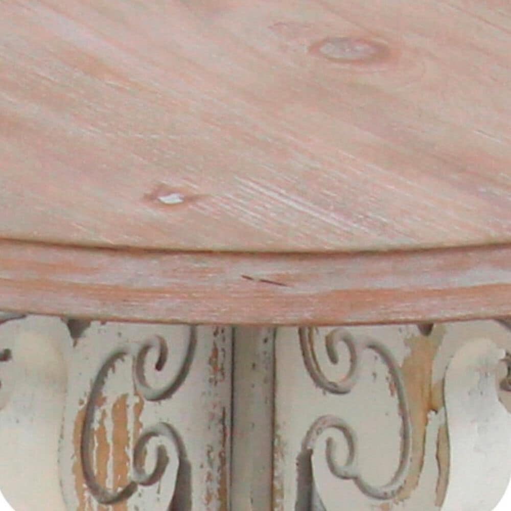 Maple and Jade Pedestal Scroll Accent End Table in Distressed White and Dark Brown, , large