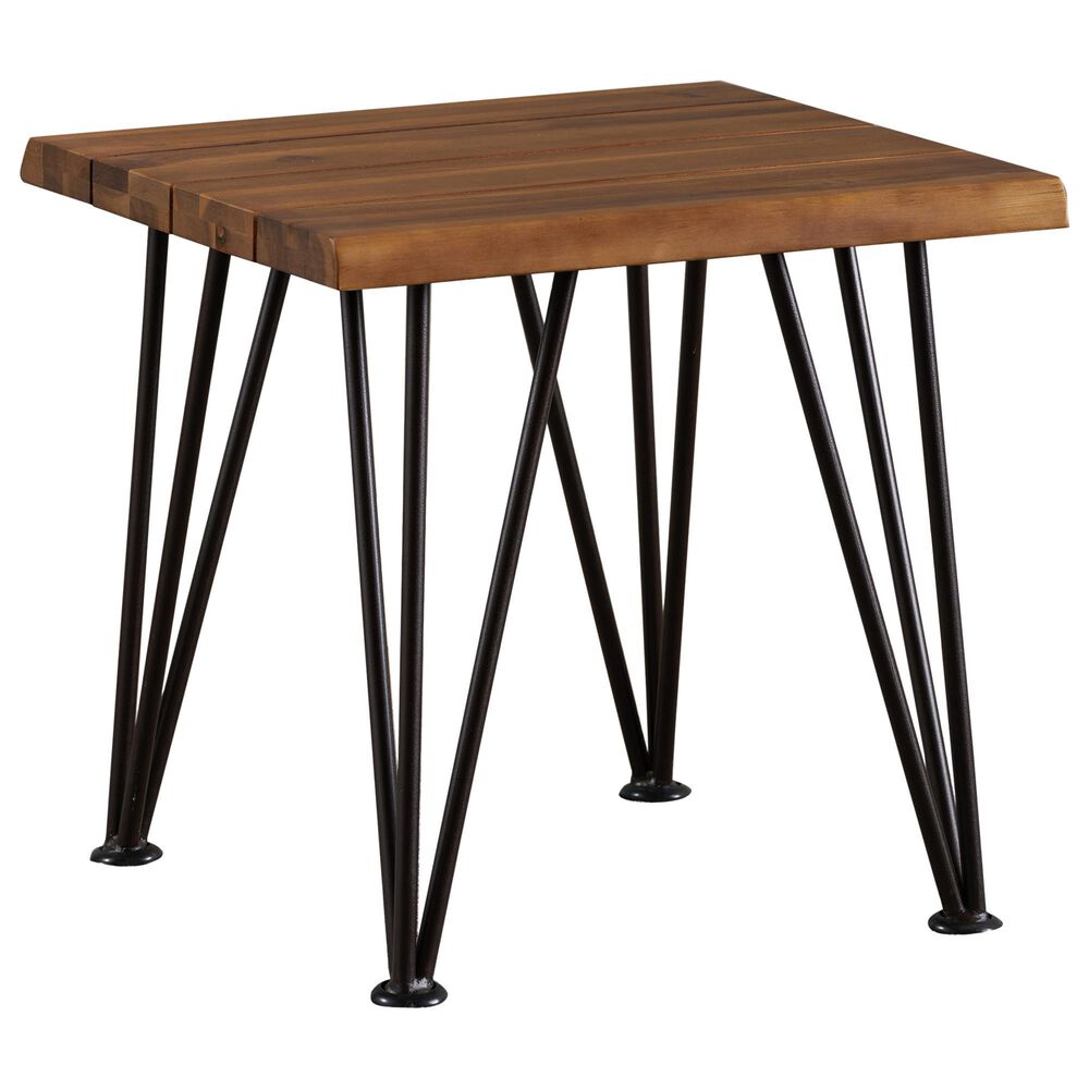 Hearth and Haven Zion 3-Piece Outdoor Coffee Table and Accent Table Set with Metal Hairpin Legs in Teak, , large
