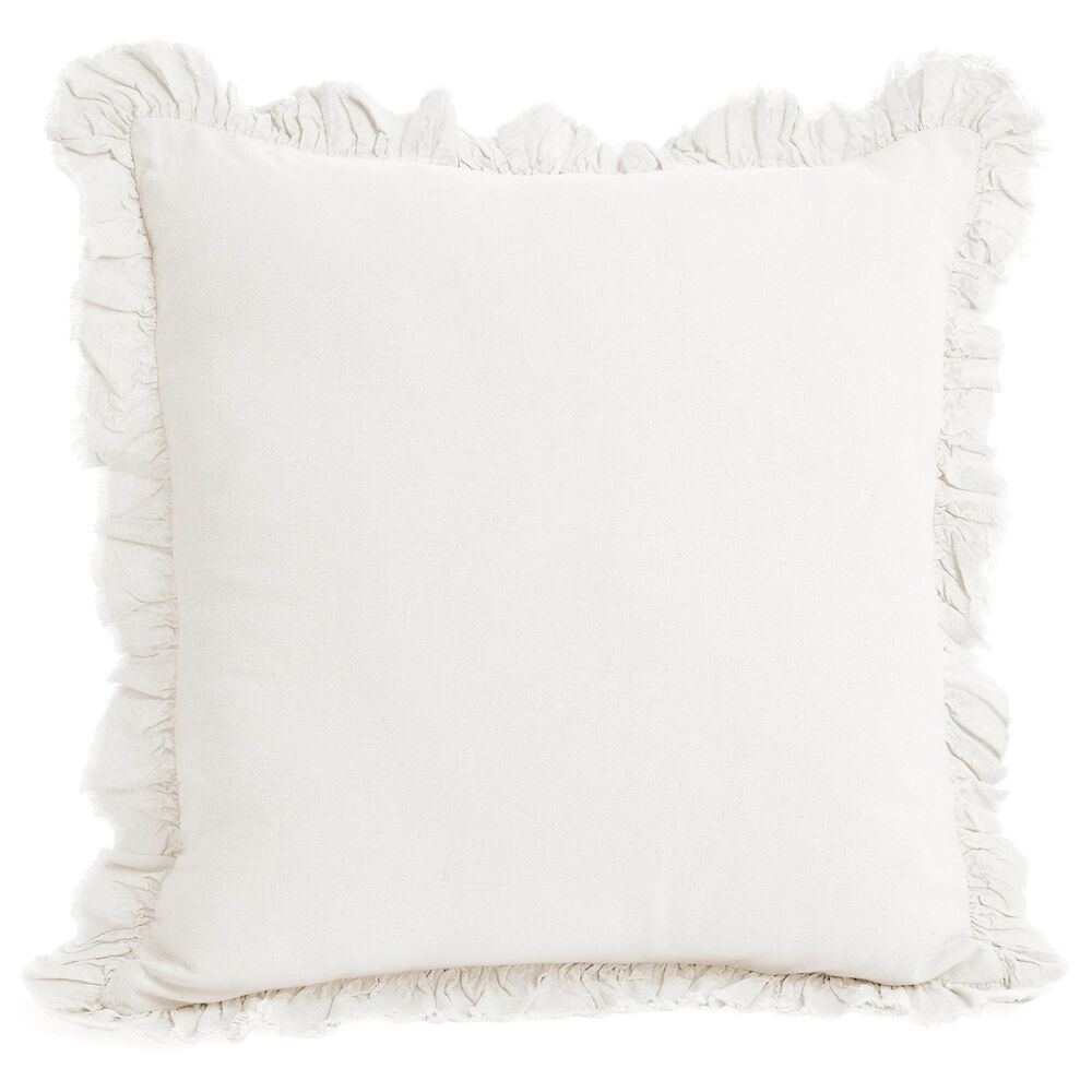 20" x 20" Cotton Throw Pillow with Ruffle Flange in Off White, , large