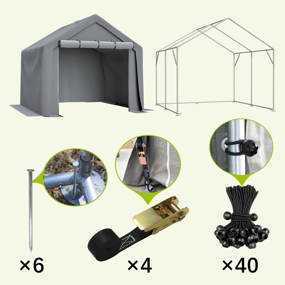 HOMLUX 8' x 8' Outdoor Shelter with Roll-Up Doors in Grey, , large