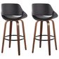 LumiSource Fabrico 30" Swivel Fixed-Height Bar Stool with Black Faux Leather Upholstery in Black and Walnut (Set of 2), , large