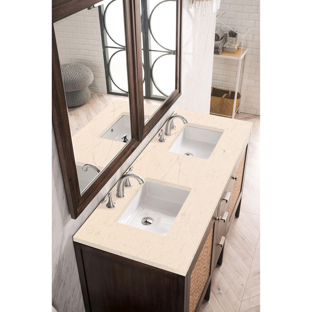 James Martin Vanities Addison 60&quot; Double Bathroom Vanity in Mid Century Acacia with 3 cm Eternal Marfil Quartz Top and Rectangular Sinks, , large