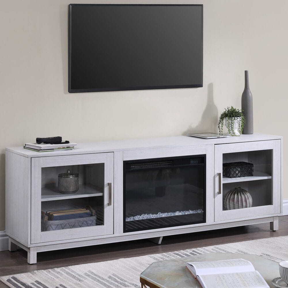 HOMLUX 70" TV Stand Console with Fireplace and LED Storage in White, , large