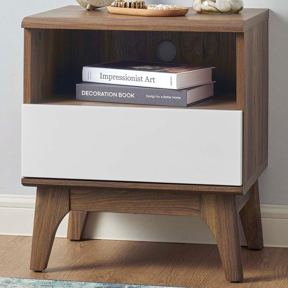 Modway Envision 1 Drawer and Shelf Nightstand in Walnut White, , large