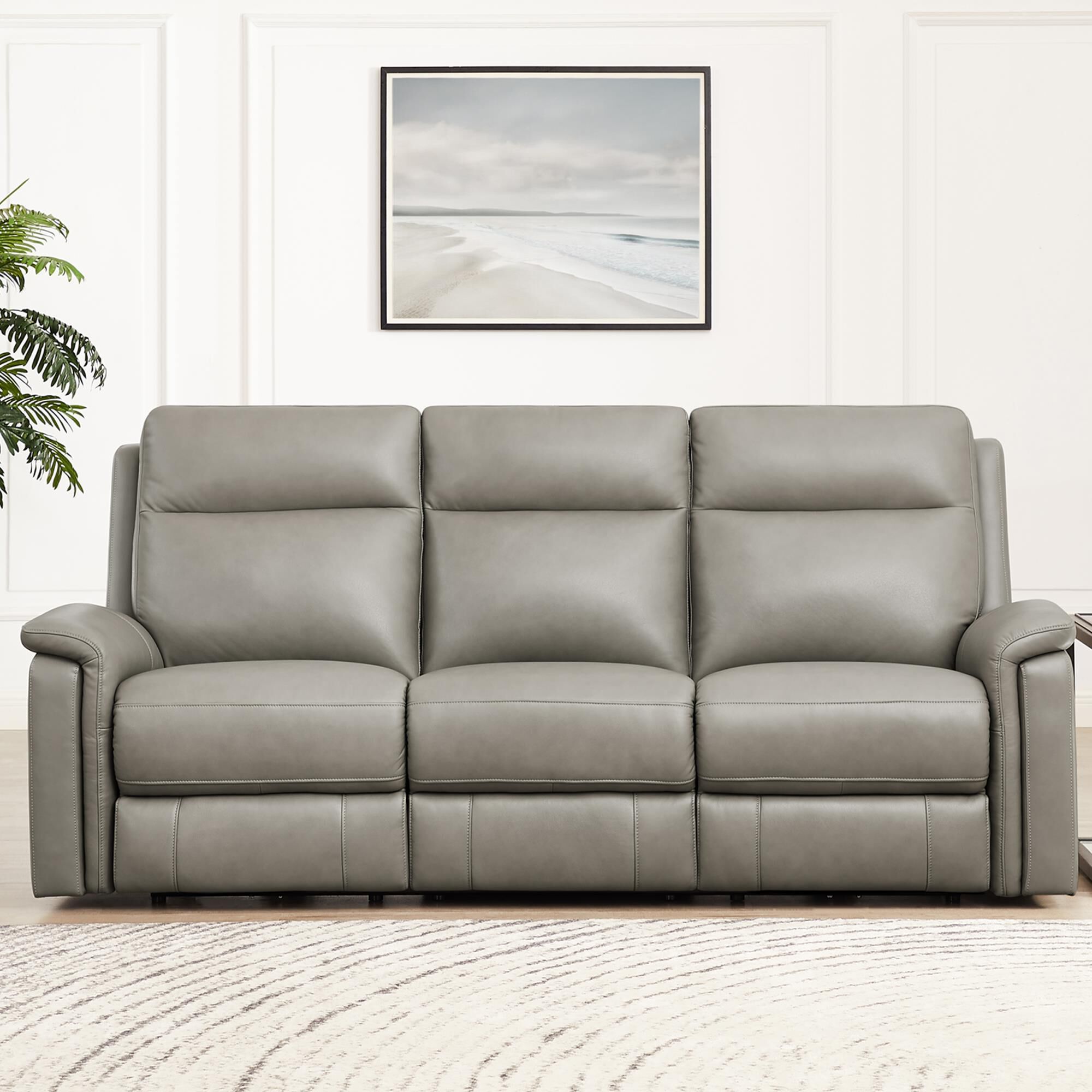 Amax Leather Cozy Power Reclining Sofa in Concrete