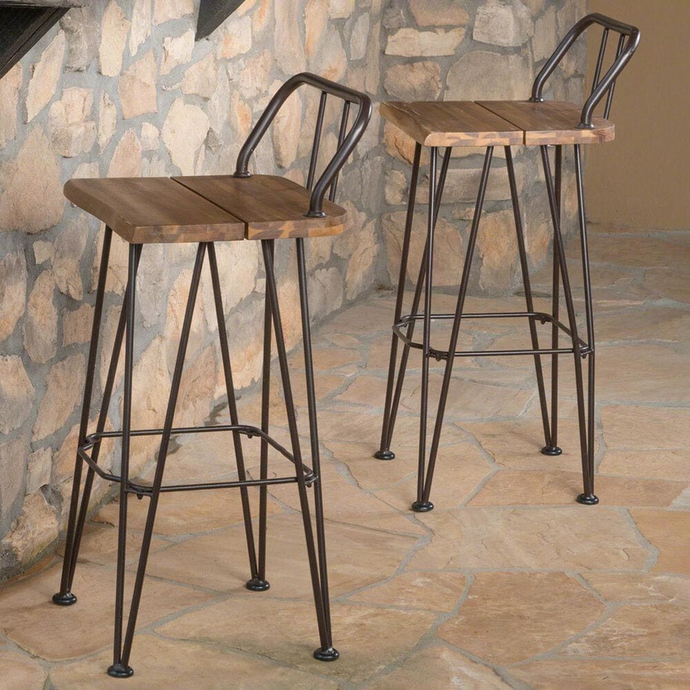 Hearth and Haven Denali Outdoor Bar Stool in Brown and Ink Black &#40;Set of 2&#41;, , large