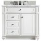 James Martin Vanities Bristol 36" Single Bathroom Vanity in Bright White with 3 cm Carrara White Marble Top and Rectangular Sink, , large