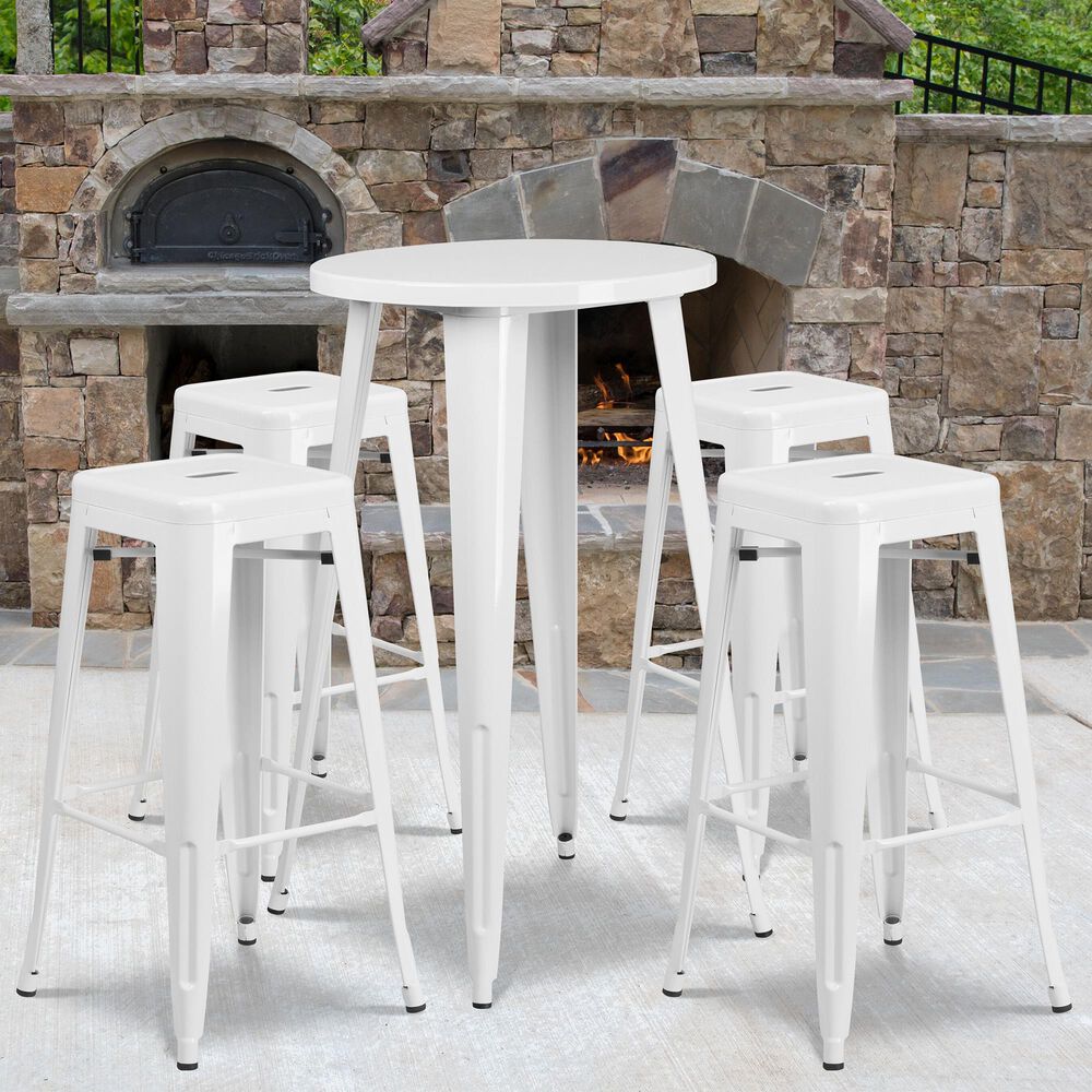 Flash Furniture 5-Piece Metal Bar Table Set in White, , large