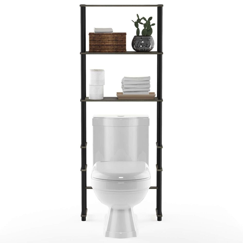 HOMLUX Turn-N-Tube 3-Shelf Over The Toilet Storage Space Saver in French Oak Grey and Black, , large