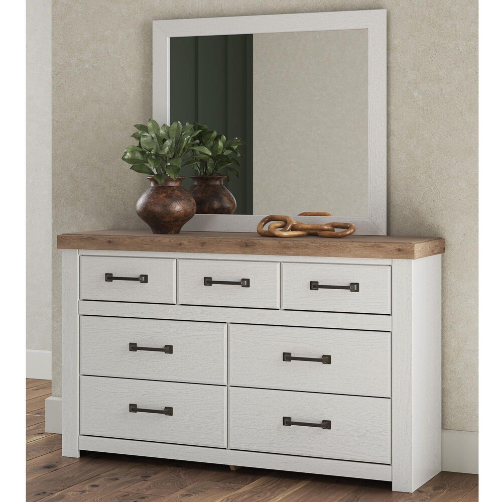 Ashley Savonport 7 Drawer Dresser and Mirror in White and Brown, , large