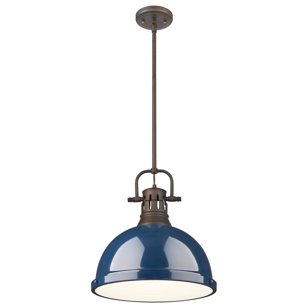 Golden Lighting Duncan 1-Light Pendant with Rod and Matte Navy Shade in Rubbed Bronze, , large