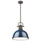 Golden Lighting Duncan 1-Light Pendant with Rod and Matte Navy Shade in Rubbed Bronze, , large