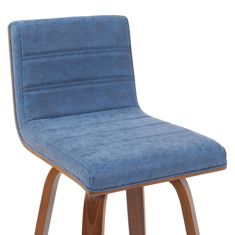 Armen Living Vienna Swivel Bar Height Stool with Vintage Blue Upholstery in Walnut, , large