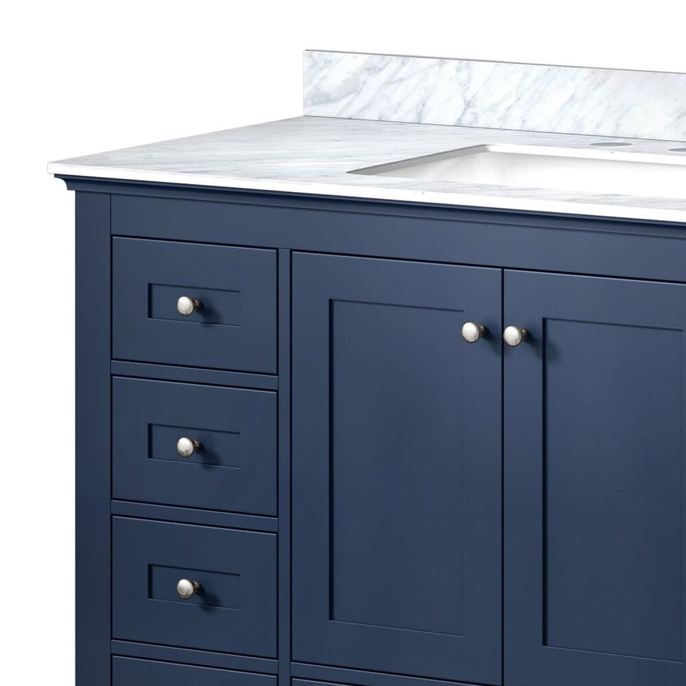 Lexora Home Dukes 48&quot; Single Bathroom Vanity in Dark Grey with 2 cm White Carrara Marble Top, Rectangular Sink and 46&quot; Mirror, , large