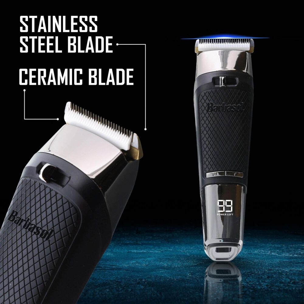 Barbosal Cordless Rechargeable Trimmer with Turbo in Black and Silver, , large