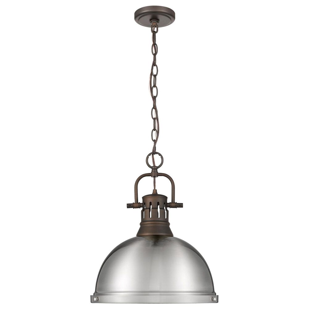 Golden Lighting Duncan 1-Light Pendant with Chain and Pewter Shade in Rubbed Bronze, , large