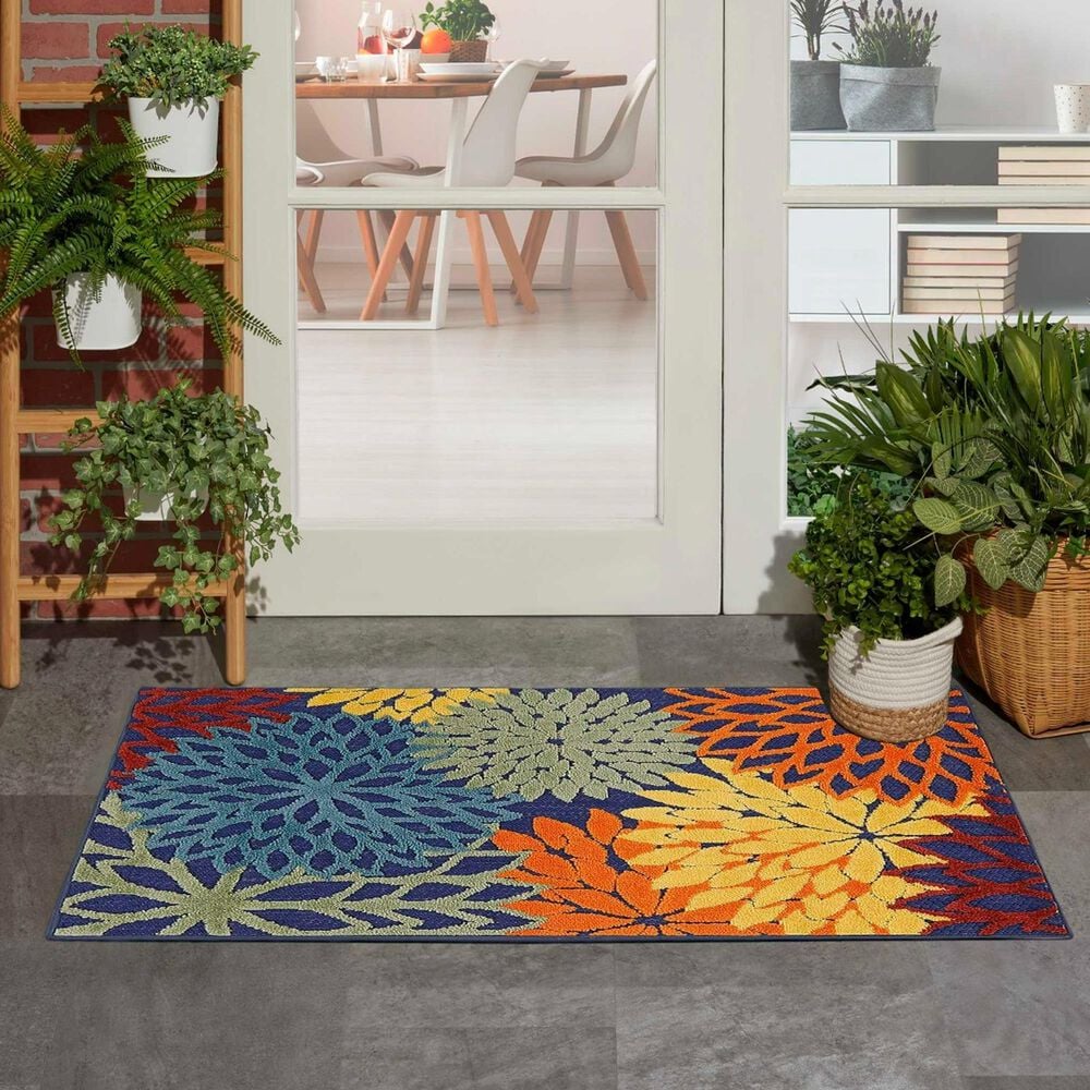 Nourison Aloha ALH05 2&#39;8&quot; x 4&#39; Navy and Multicolor Indoor/Outdoor Area Rug, , large
