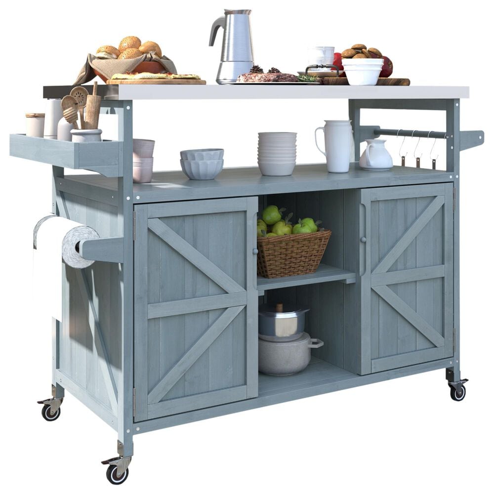HOMLUX 50" Outdoor Kitchen Island in Grey Blue and Stainless Steel, , large