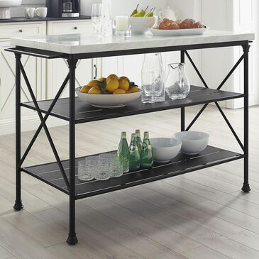 Crosley Furniture Madeleine Kitchen Island in Black and Faux Marble, , large