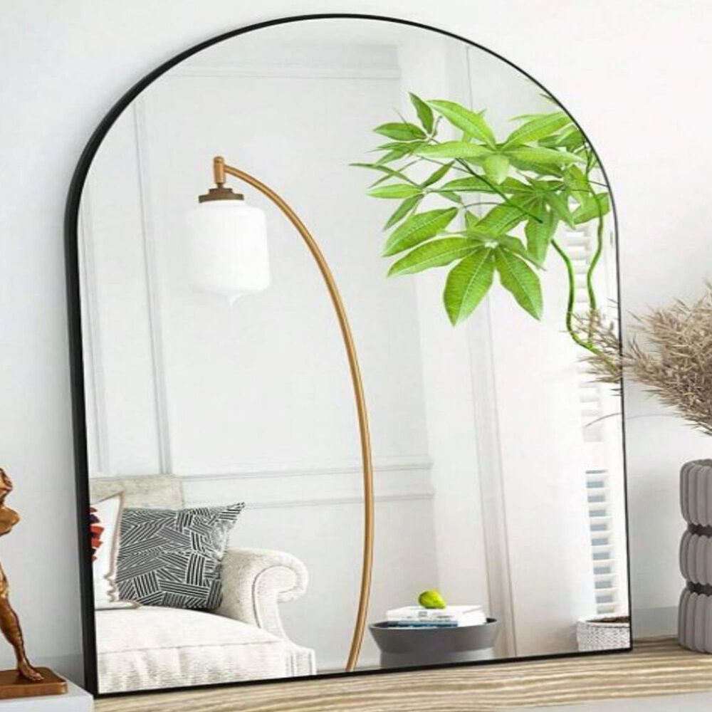 HOMLUX 26" x 38" Arched Mantle Mirror in Black, , large