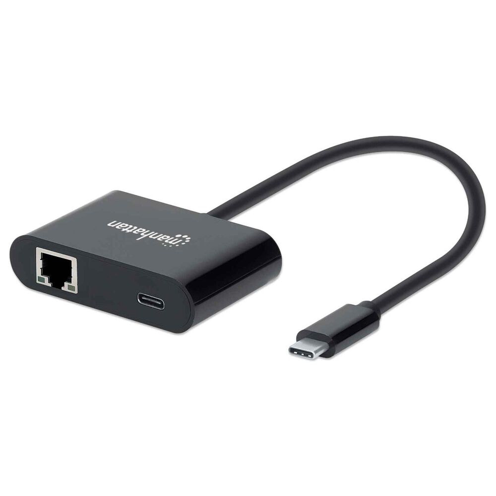 Manhattan USB-C to Gigabit Network Adapter with Power Delivery Port in Black, , large
