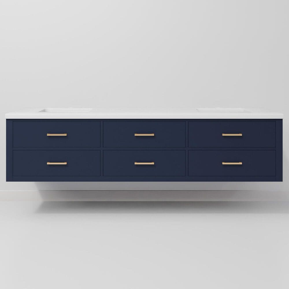 Lexora Home Castor 80" Double Bathroom Vanity in Blue with 2 cm White Quartz Top and Rectangular Sinks, , large