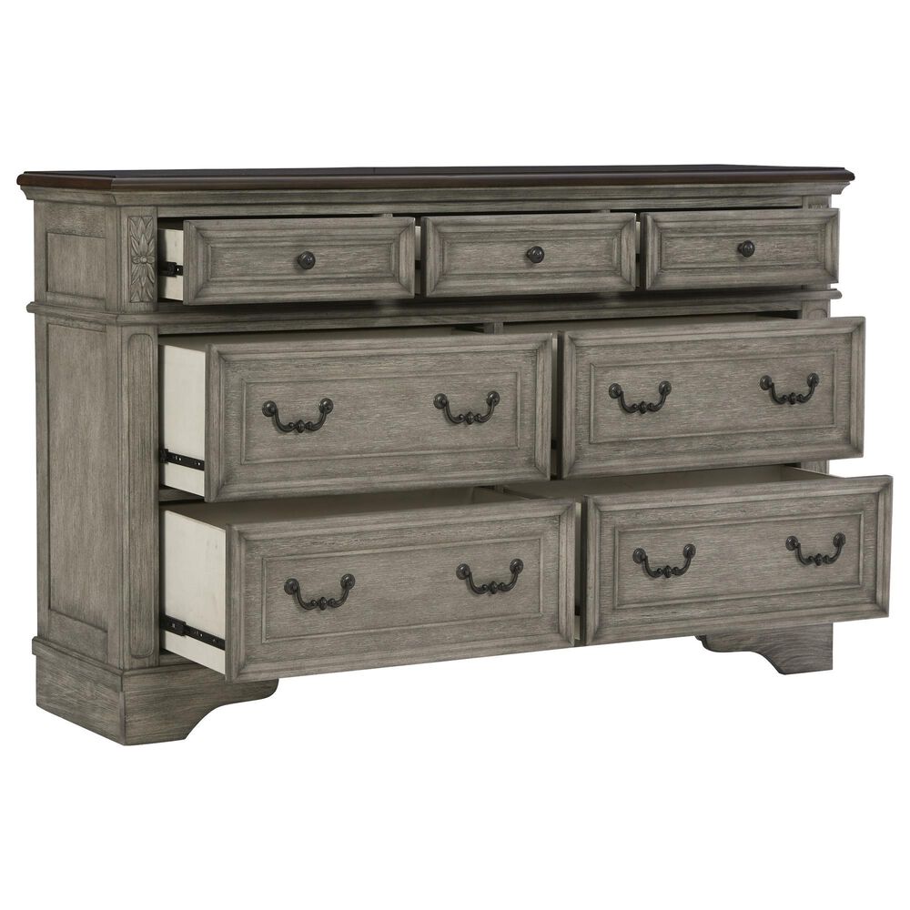 Ashley Lodenbay 7 Drawer Dresser with Mirror in Antiqued Gray and Walnut Brown, , large