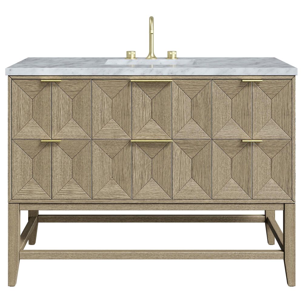 James Martin Vanities Emmeline 48&quot; Single Vanity in Pebble Oak with 3 CM Carrara White Marble Top, , large