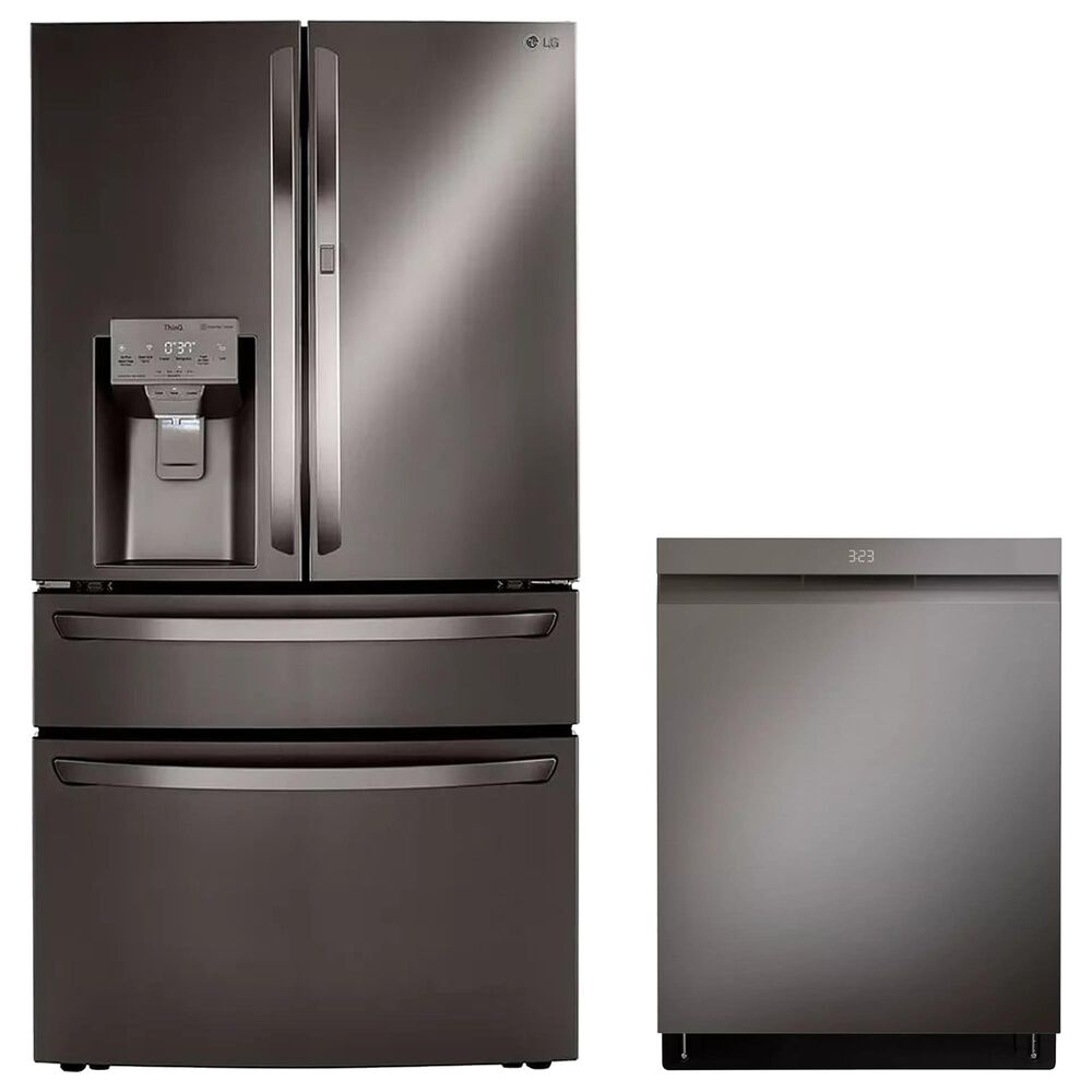 LG 2-Piece Kitchen Package with 30 Cu. Ft. Smart Wi-Fi Enabled Refrigerator and Pocket Handle Dishwasher in Black Stainless Steel, , large