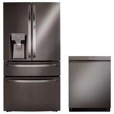 LG 2-Piece Kitchen Package with 30 Cu. Ft. Smart Wi-Fi Enabled Refrigerator and Pocket Handle Dishwasher in Black Stainless Steel, , large