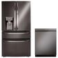 LG 2-Piece Kitchen Package with 30 Cu. Ft. Smart Wi-Fi Enabled Refrigerator and Pocket Handle Dishwasher in Black Stainless Steel, , large
