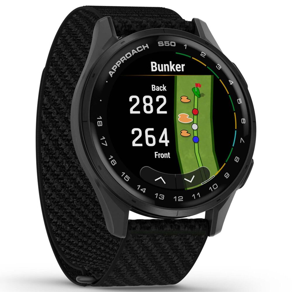 Garmin Approach S50 43mm Golf and Fitness Smartwatch Slate Aluminum Bezel Case with Black Nylon Band, , large