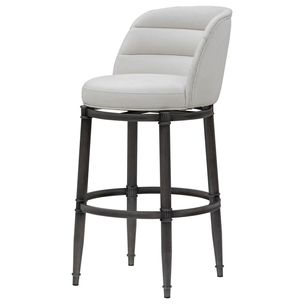 Armen Living Eunice Swivel Bar Height Stool with Ivory Upholstery in Antique Pewter, , large