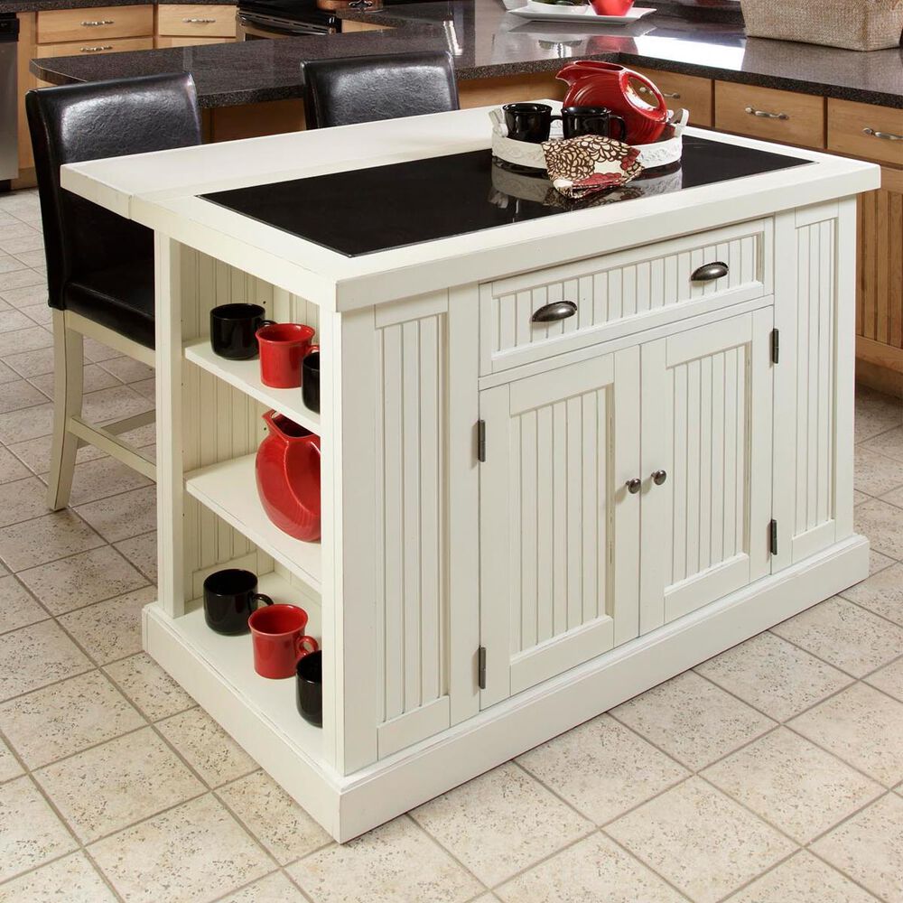 Homestyles Nantucket Kitchen Island in Off-White with Black Granite Top, , large