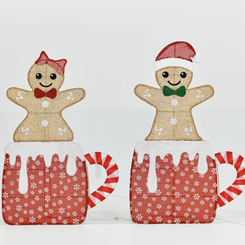 HOMLUX 2-Piece Gingerbread Man Gift Box with LED Lights in Champagne, , large