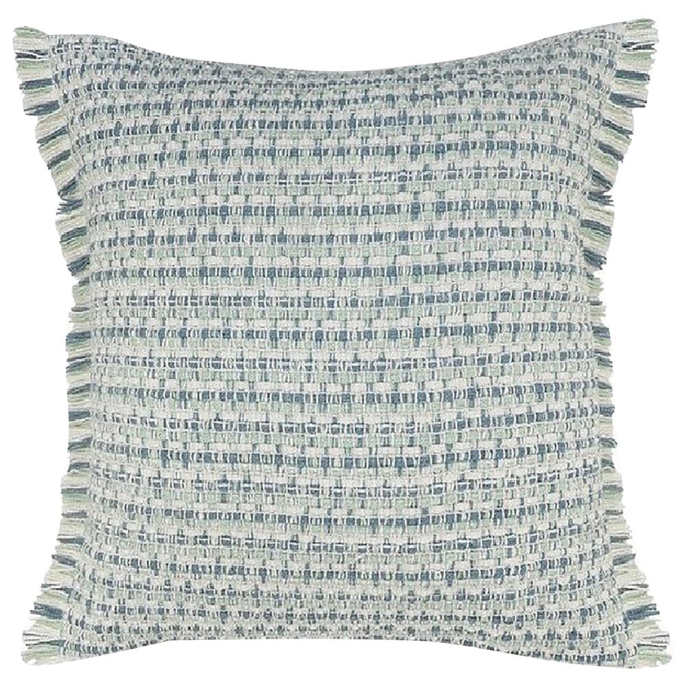 L.R. RESOURCES 24" x 24" Fringed Outdoor Pillow in Blue, Green and White, , large