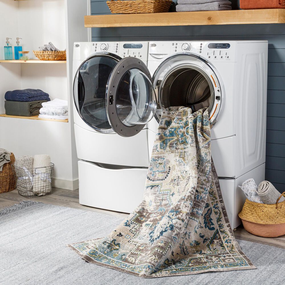 Surya Lavadora 2&#39;7&quot; x 7&#39;3&quot; Taupe, Gray, Blue, Sage, Light Beige and Cream Runner, , large