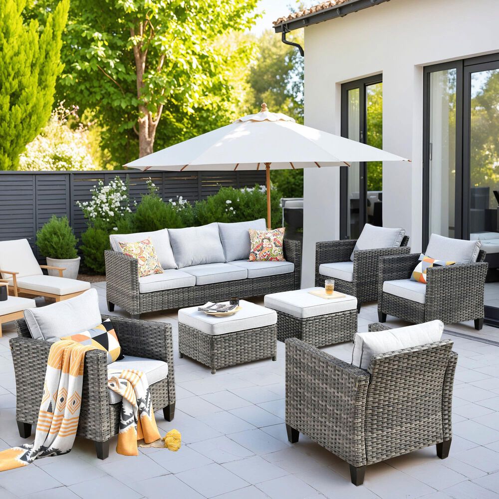HOMLUX 7-Piece Rattan Sectional Set in Gray, , large
