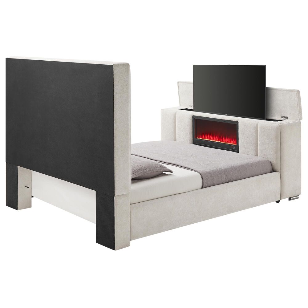 Modern Market Serenity King Bed with Speaker, TV Lift, and Fireplace, , large