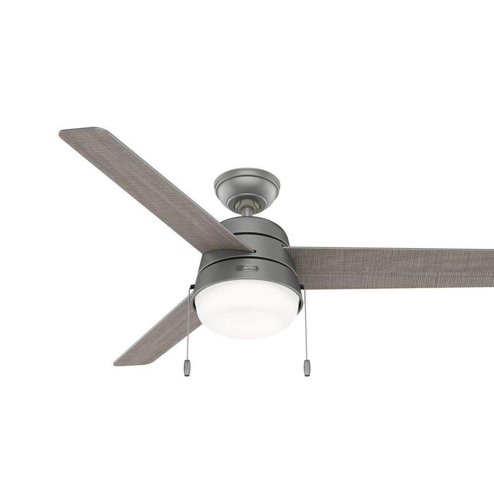 Hunter Aker 52&quot; Outdoor Ceiling Fan with LED Lights in Matte Silver, , large